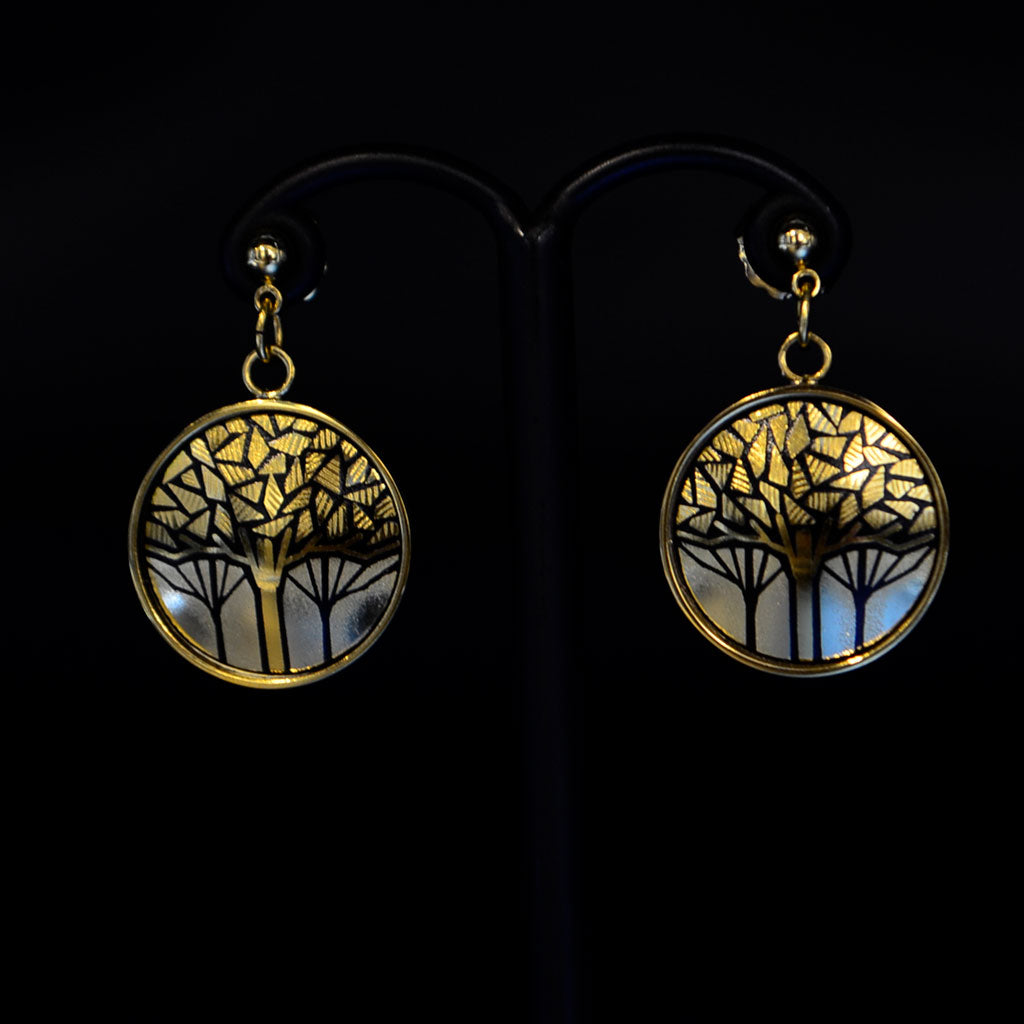 Kyoto Damascene Dungling Earrings "Grove" – Diameter: 1.6 cm