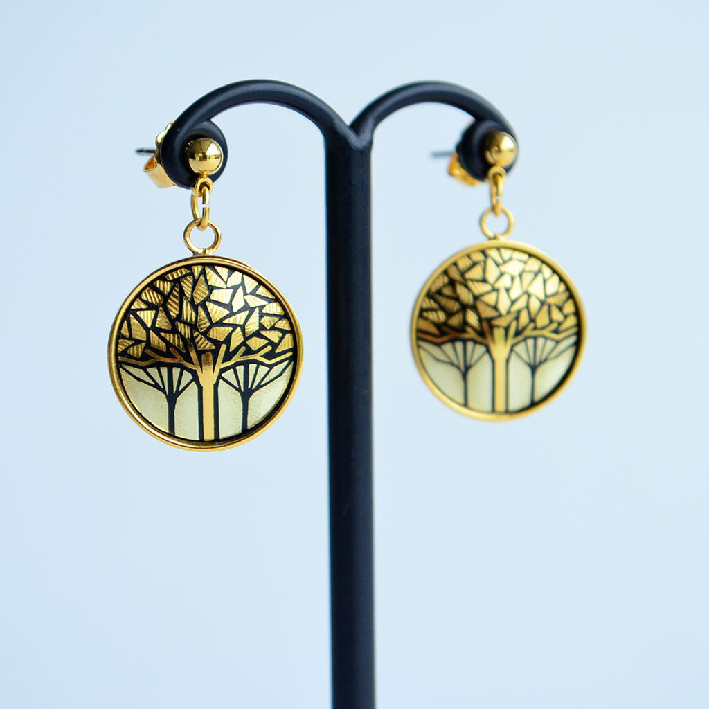 Kyoto Damascene Dungling Earrings "Grove" – Diameter: 1.6 cm
