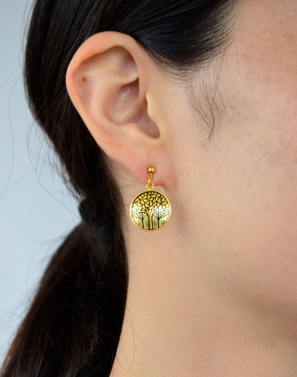 Kyoto Damascene Dungling Earrings "Grove" – Diameter: 1.6 cm