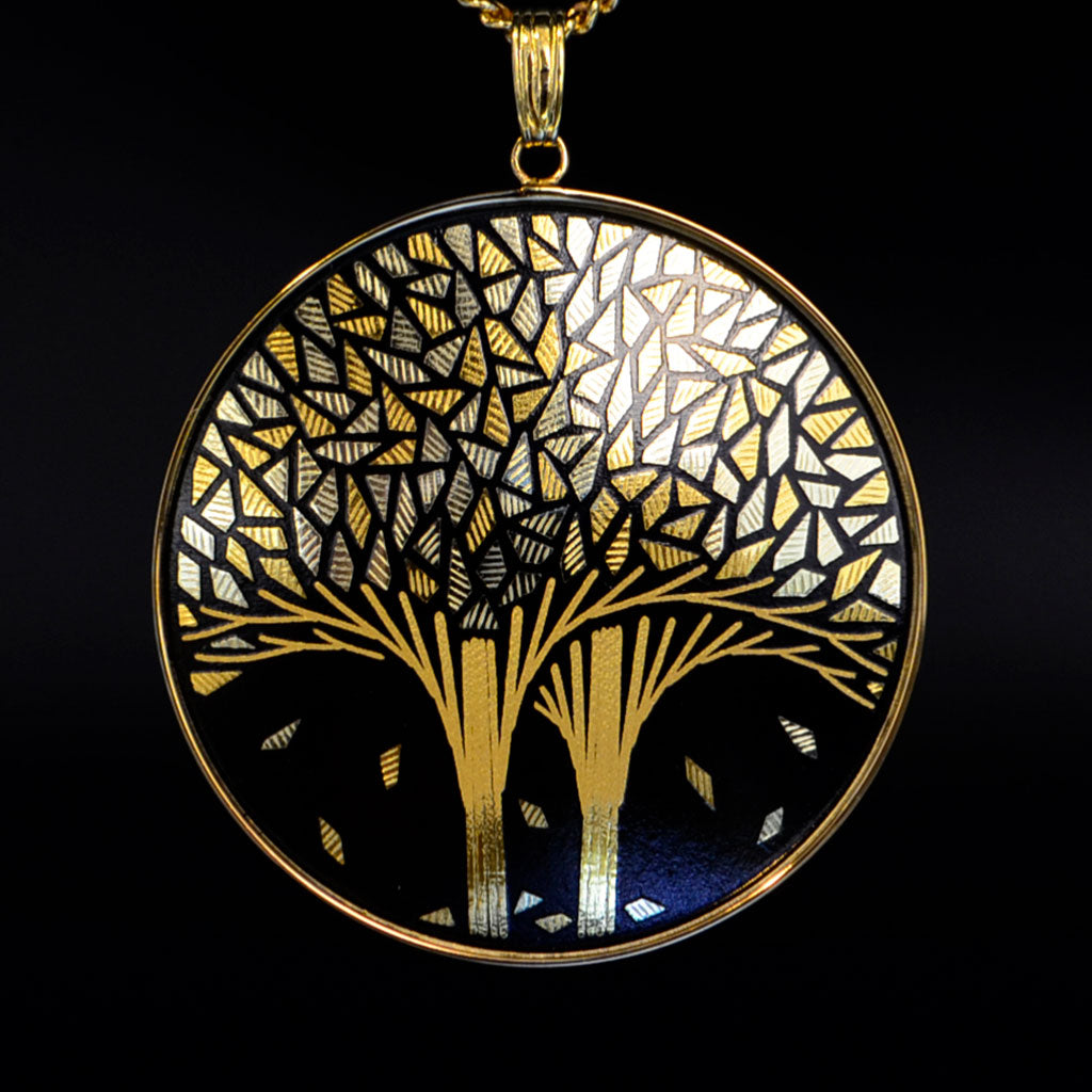 Kyoto Damascene Pendant "Fallen Leaves" – Diameter: 3.9 cm