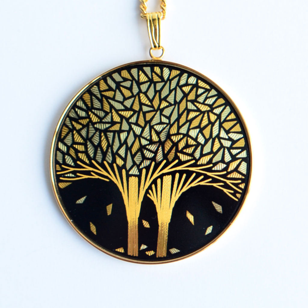Kyoto Damascene Pendant "Fallen Leaves" – Diameter: 3.9 cm