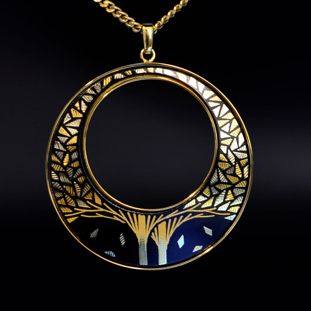 Kyoto Damascene Pendant "Fallen Leaves" – Diameter: 3.9 cm
