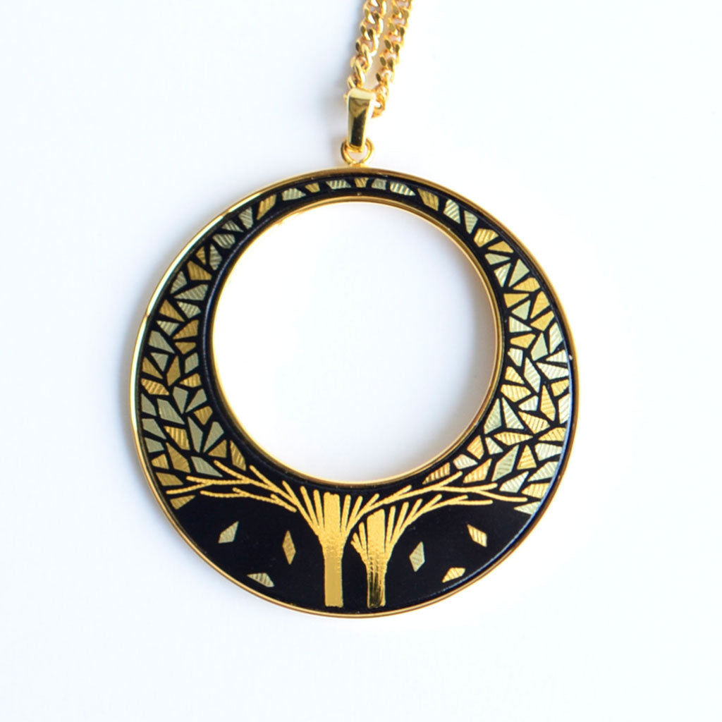 Kyoto Damascene Pendant "Fallen Leaves" – Diameter: 3.9 cm