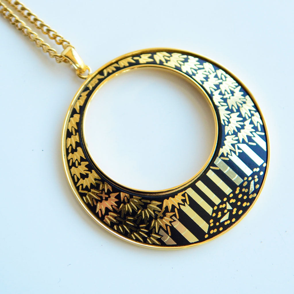 Kyoto Damascene Open Circle Pendant "Bamboo Forest" – Diameter: 3.9 cm