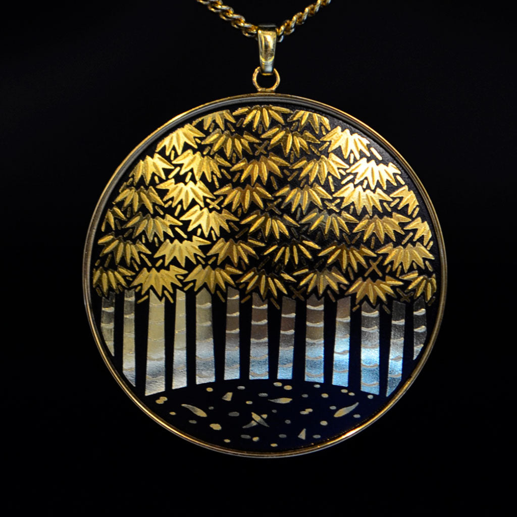 Kyoto Damascene Open Circle Pendant "Bamboo Forest" – Diameter: 3.9 cm