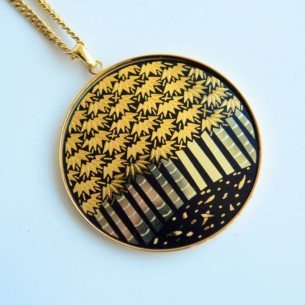 Kyoto Damascene Open Circle Pendant "Bamboo Forest" – Diameter: 3.9 cm