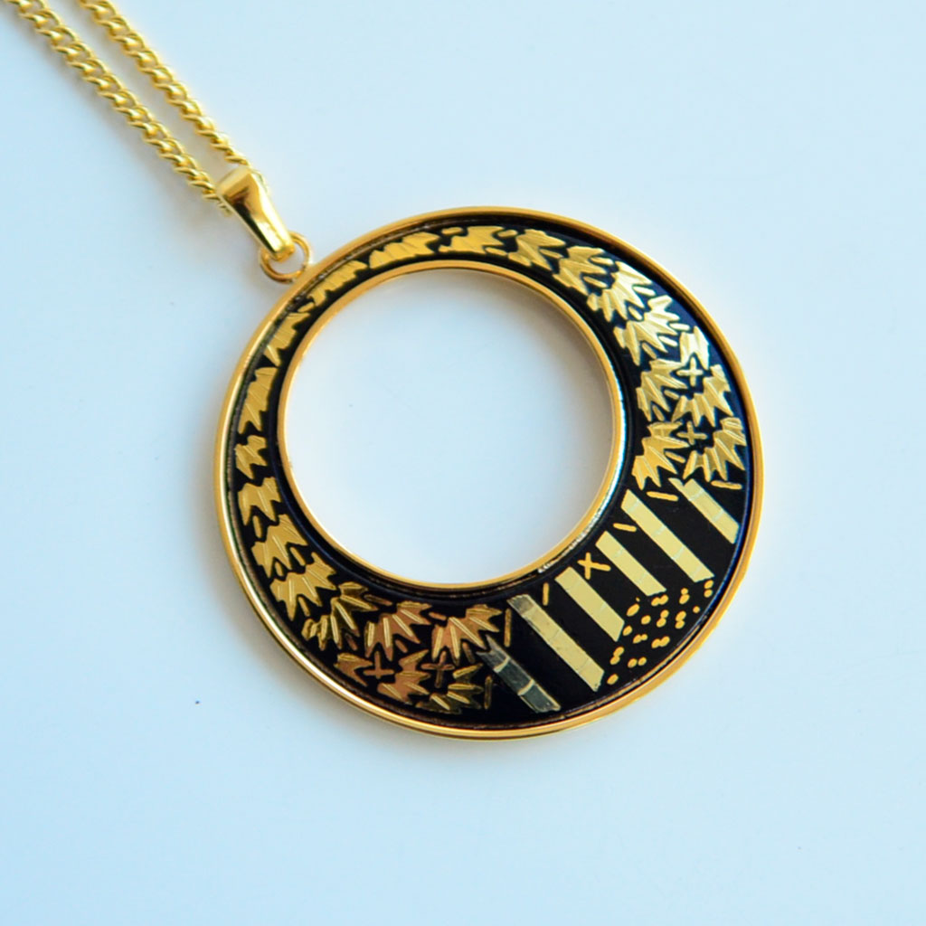 Kyoto Damascene Open Circle Pendant "Bamboo Forest" – Diameter: 3.0 cm