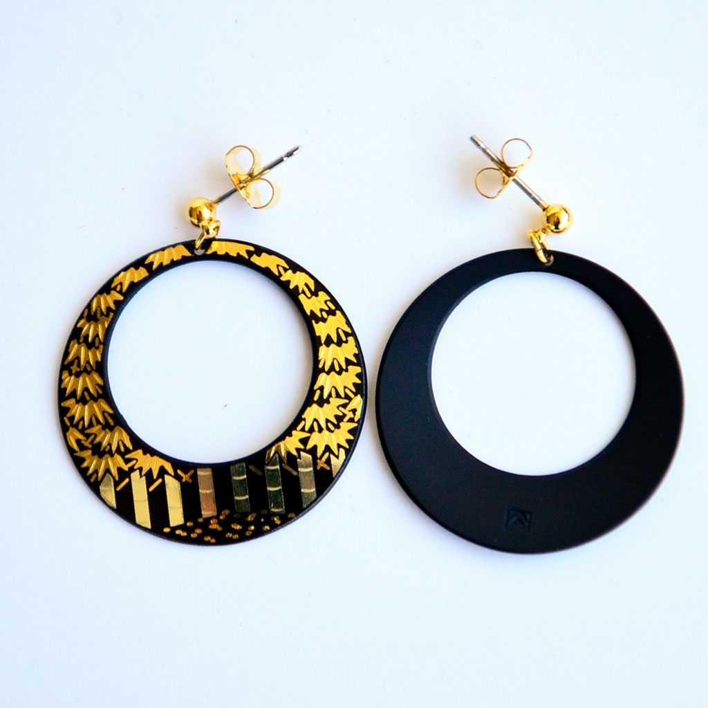 Kyoto Damascene Open Circle Earrings "Bamboo Forest" – Diameter: 3.0 cm