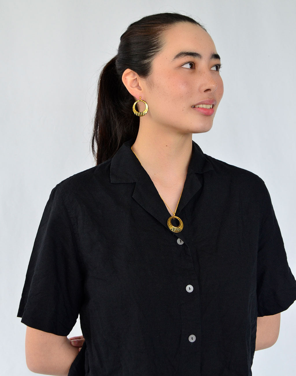 Kyoto Damascene Open Circle Earrings "Bamboo Forest" – Diameter: 3.0 cm