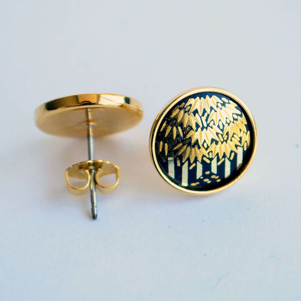Kyoto Damascene Stud Earrings "Bamboo Forest" – Diameter: 1.2 cm