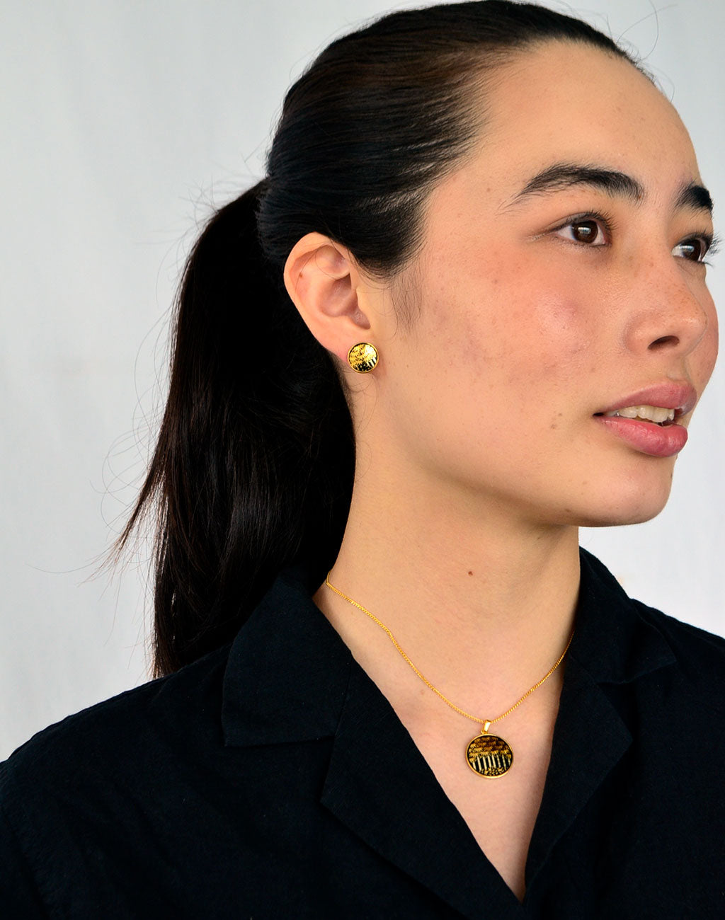 Kyoto Damascene Stud Earrings "Bamboo Forest" – Diameter: 1.2 cm