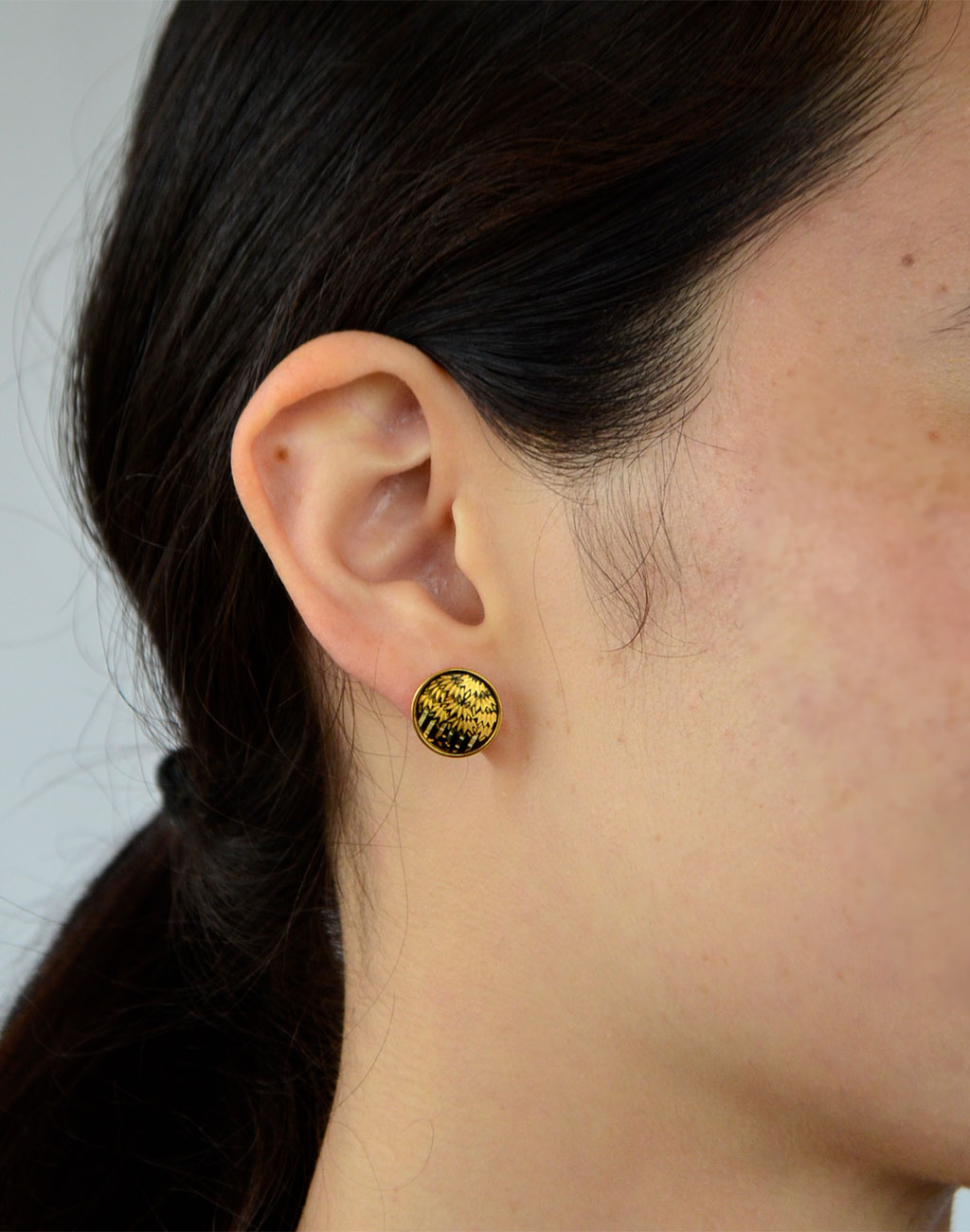 Kyoto Damascene Stud Earrings "Bamboo Forest" – Diameter: 1.2 cm