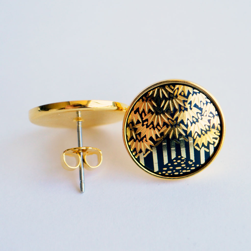 Kyoto Damascene Stud Earrings "Bamboo Forest" – Diameter: 1.6 cm
