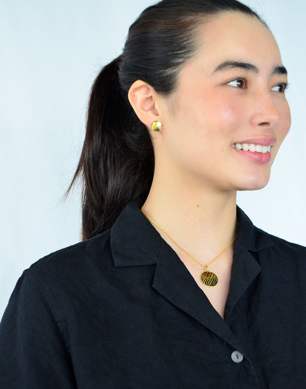 Kyoto Damascene Stud Earrings "Bamboo Forest" – Diameter: 1.6 cm