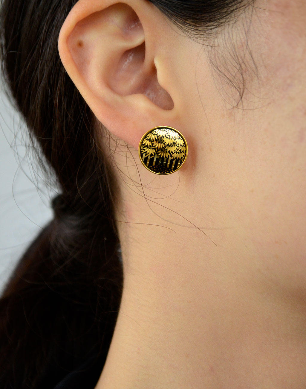 Kyoto Damascene Stud Earrings "Bamboo Forest" – Diameter: 1.6 cm