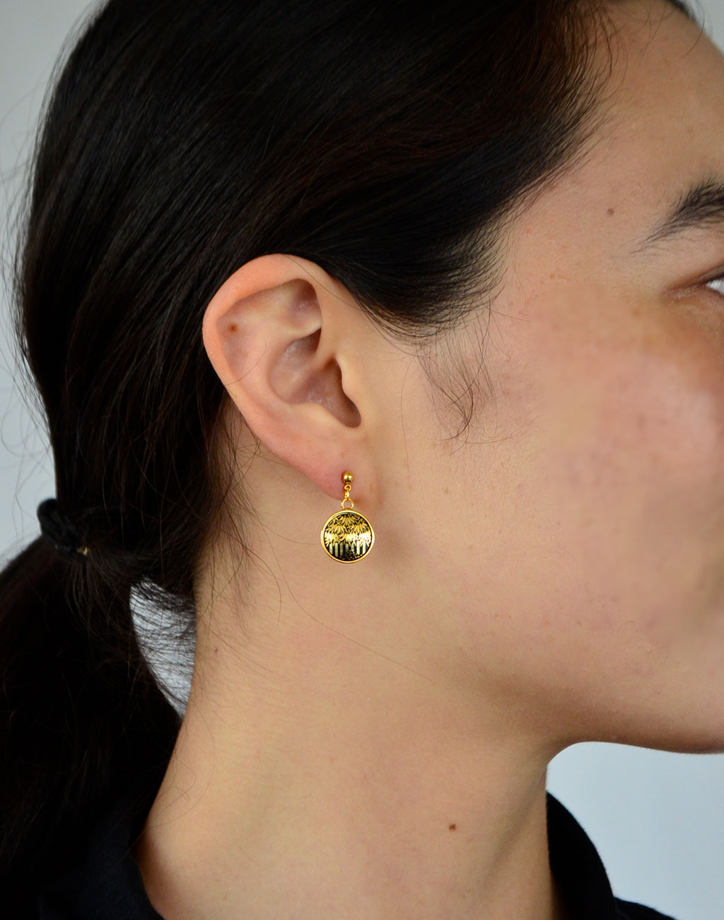 Kyoto Damascene Dungling Earrings "Bamboo Forest" – Diameter: 1.2 cm