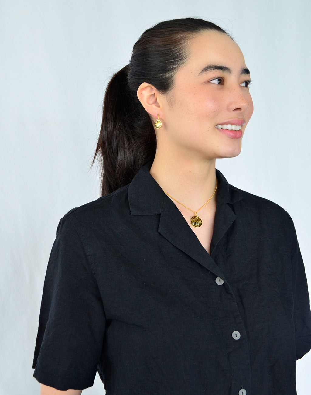 Kyoto Damascene Dungling Earrings "Bamboo Forest" – Diameter: 1.6 cm