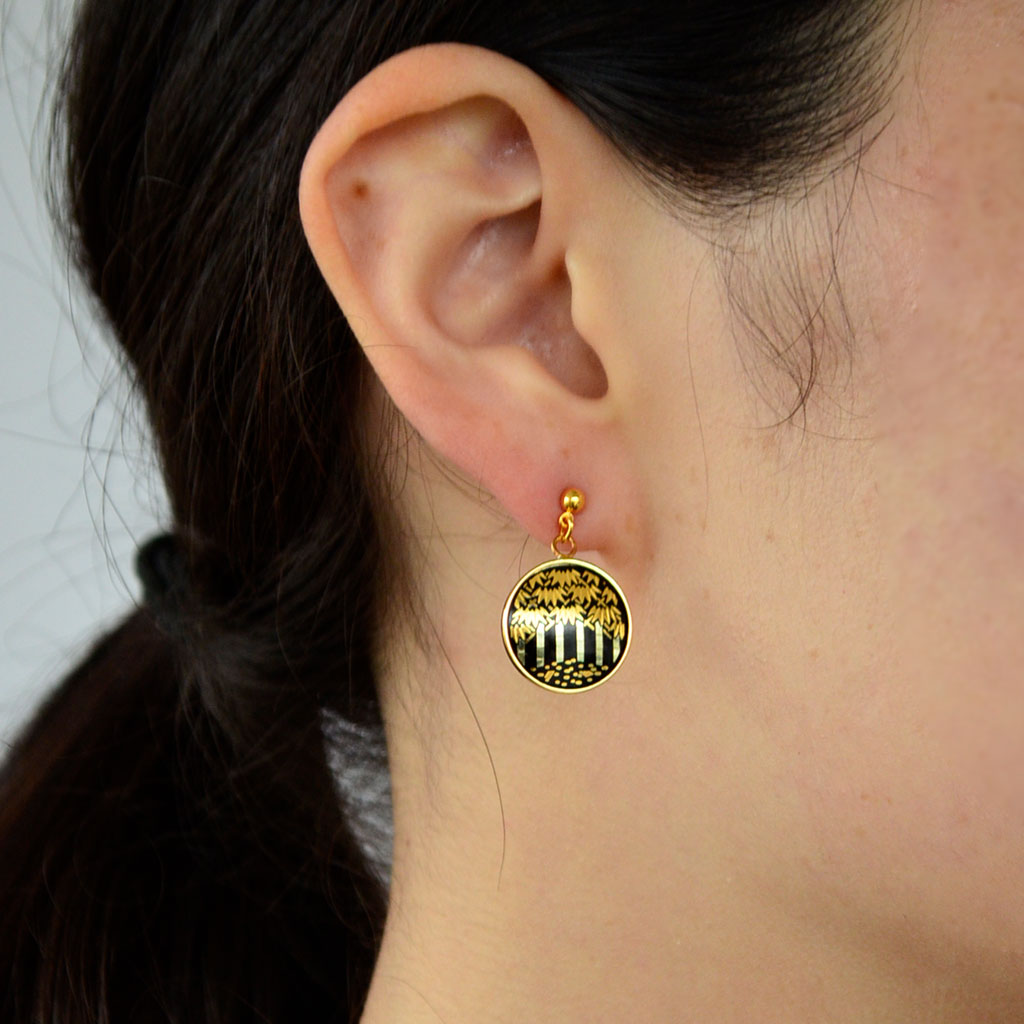 Kyoto Damascene Dungling Earrings "Bamboo Forest" – Diameter: 1.6 cm