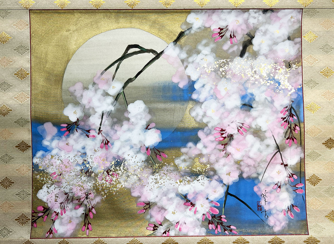 Japanese Hanging Scroll Kakejiku Painted by Shinji Kouno "Cherry Blossomes" (OKJ 101)