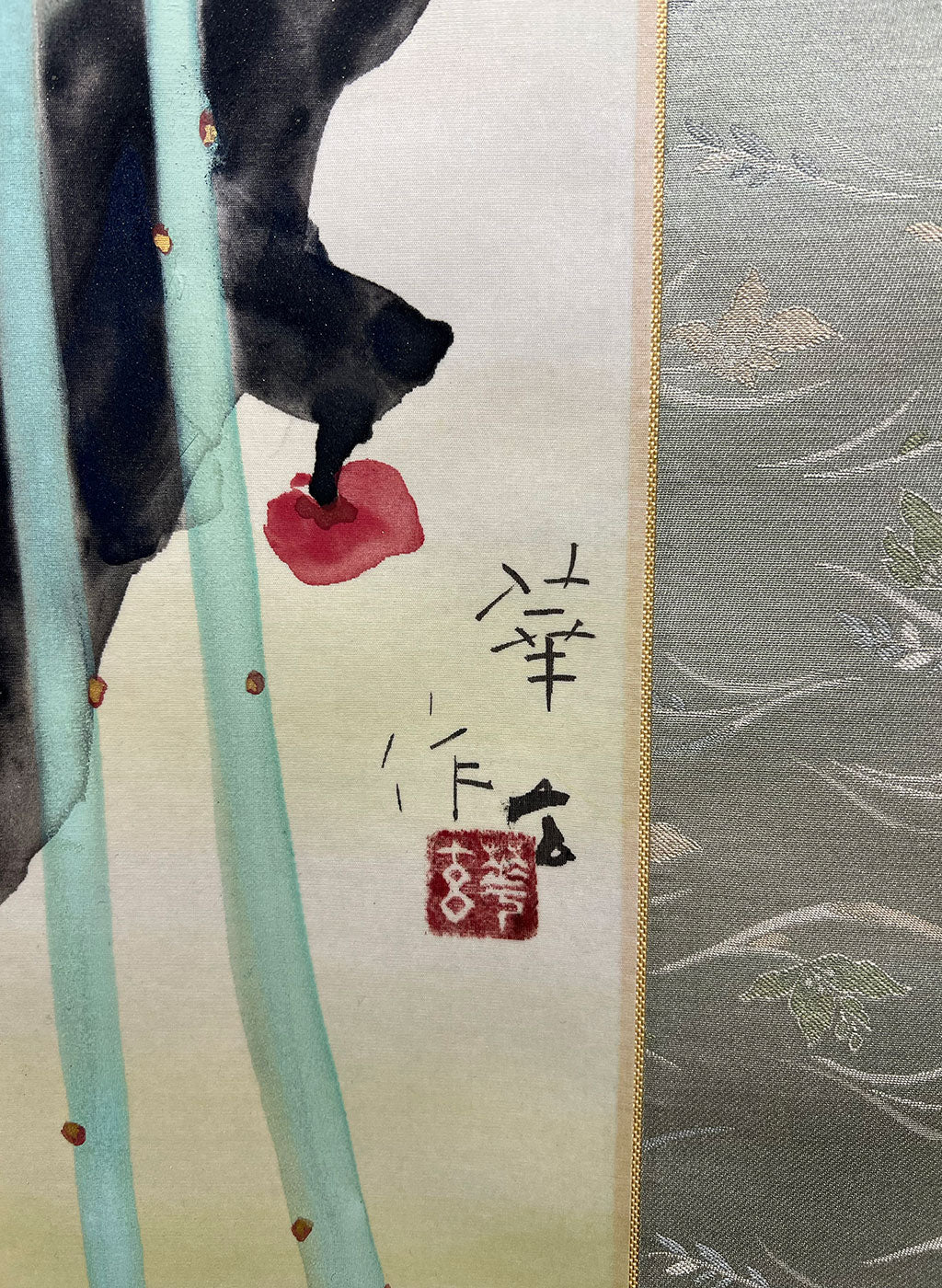 Japanese Hanging Scroll Kakejiku Painted by Shinji Kouno ”Red and White Plum Blossoms” (OKJ 104)