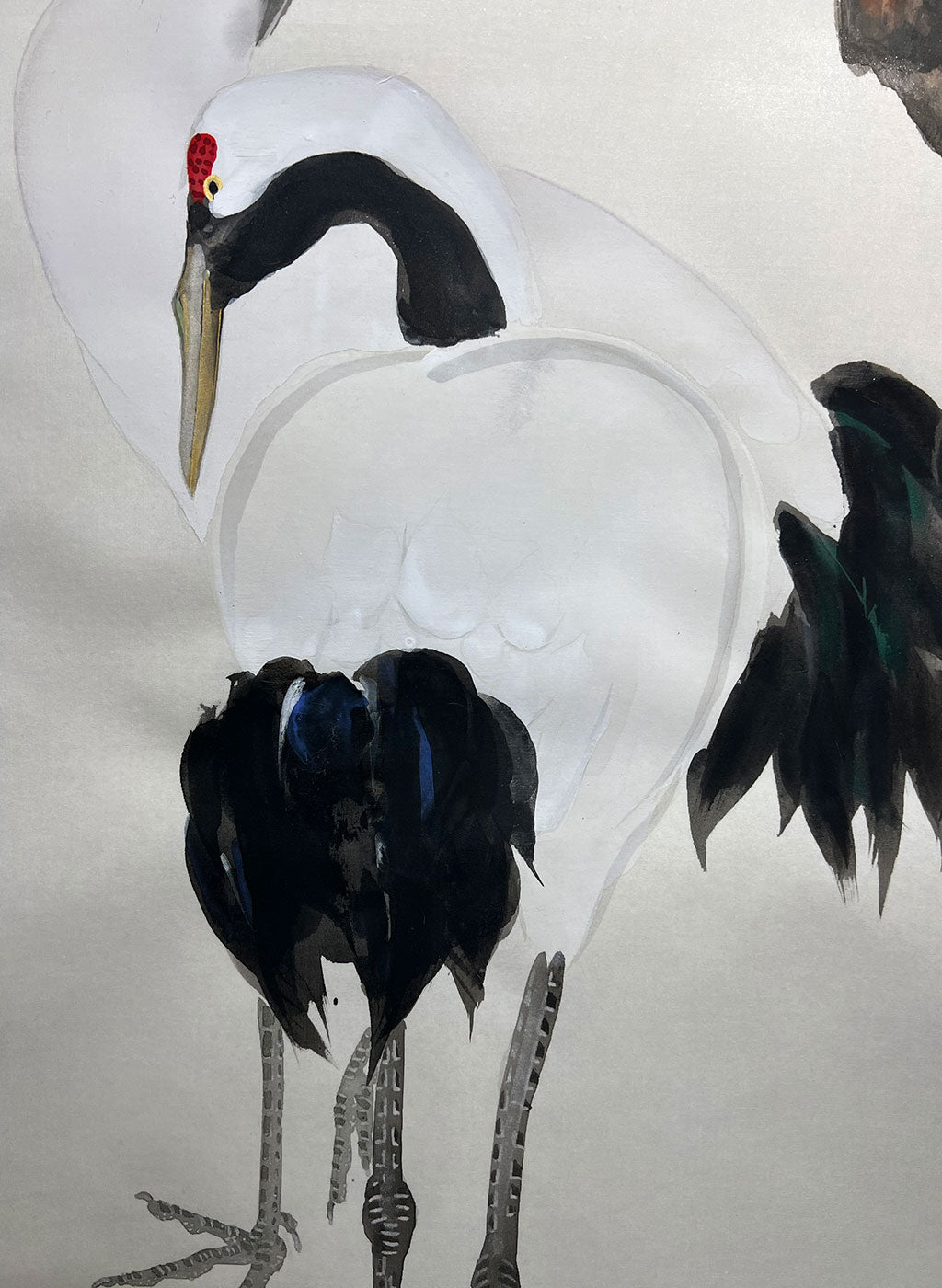 Japanese Hanging Scroll Kakejiku Painted by Shinji Kouno ”Pine and Crane” (OKJ 105)