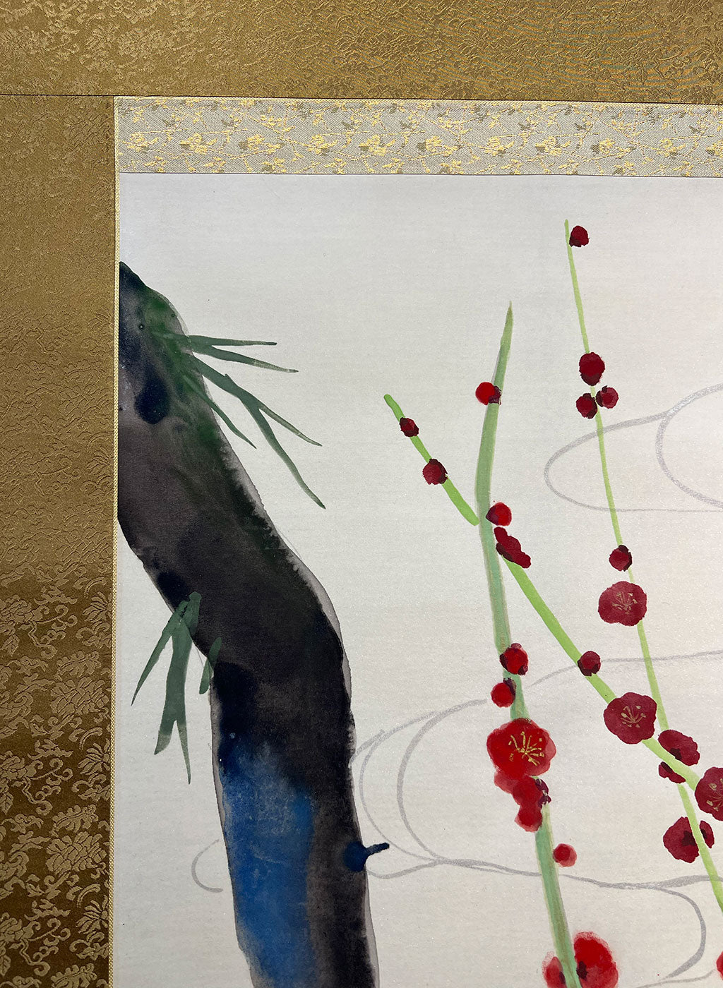 Japanese Hanging Scroll Kakejiku Painted by Shinji Kouno "Red and White Plum Blossoms" (OKJ 106)