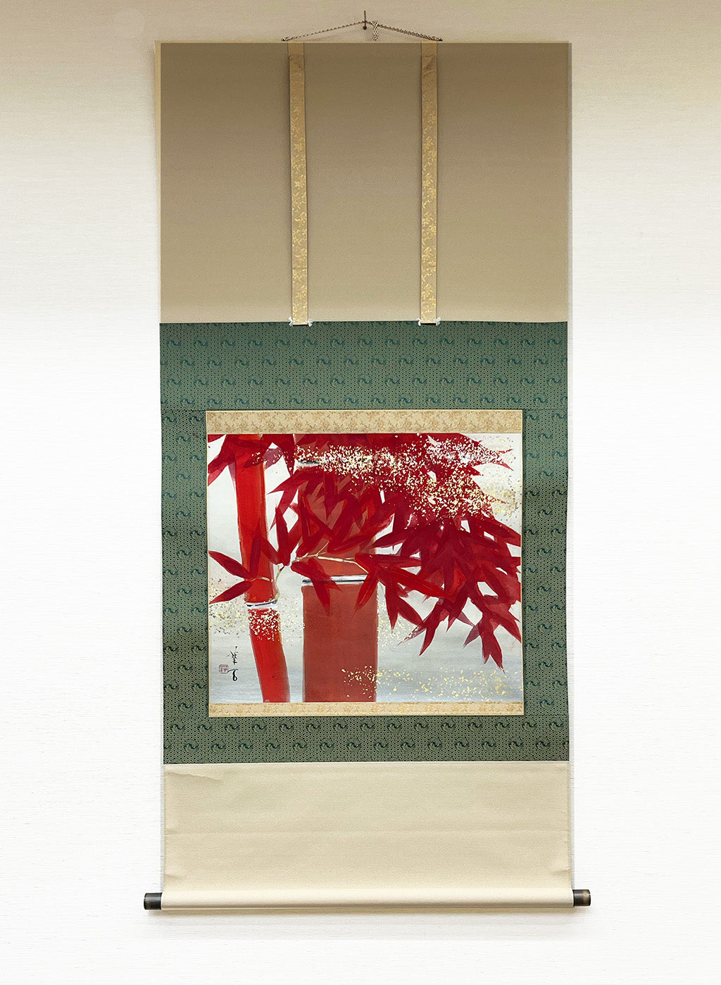 Japanese Hanging Scroll Kakejiku Painted by Shinji Kouno "Red Bamboo" (OKJ 108)