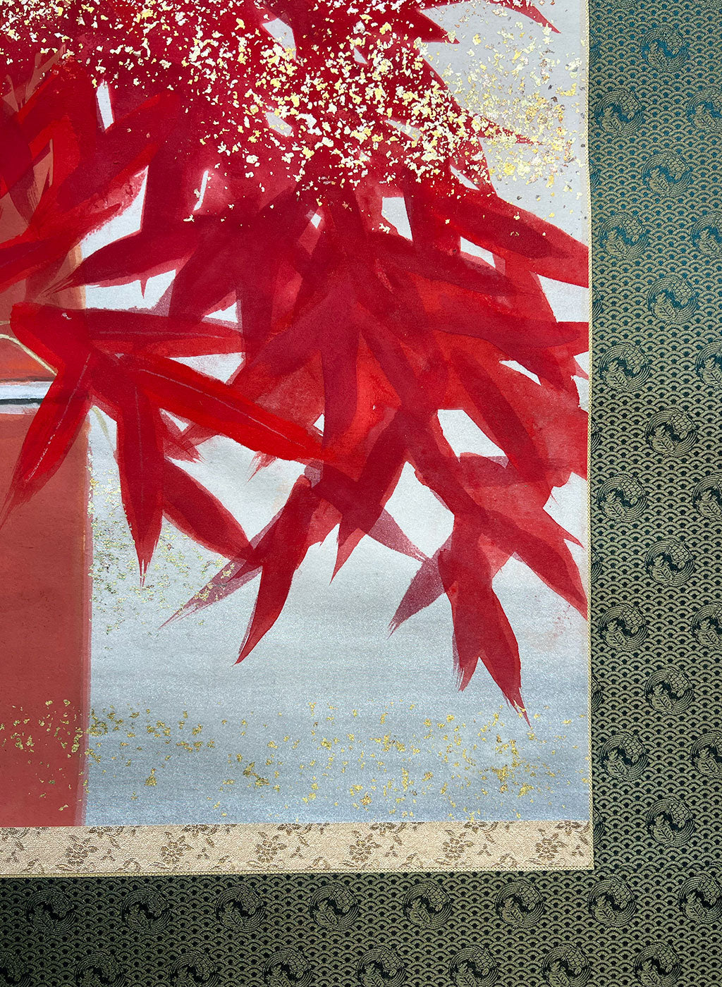 Japanese Hanging Scroll Kakejiku Painted by Shinji Kouno "Red Bamboo" (OKJ 108)