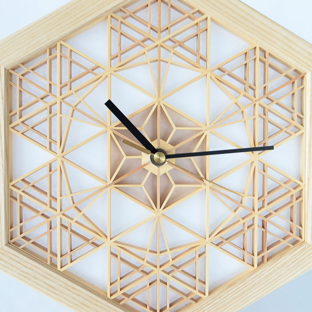 Kumiko Wall Clock with Hexagonal Pattern