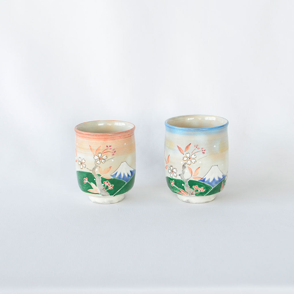 Kiyomizu ware Tea Cup Cherry Blossoms on Mt.Fuji