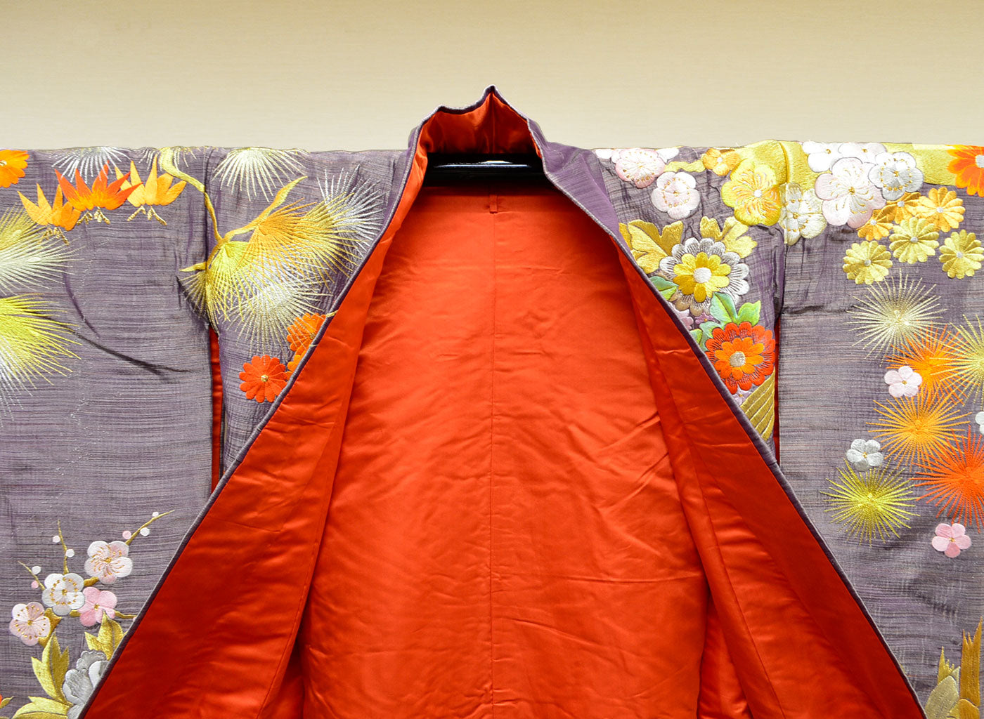 Uchikake Wedding Kimono 500 "Purple with Phoenix, Cranes & Mandarin Ducks" (Vintage)