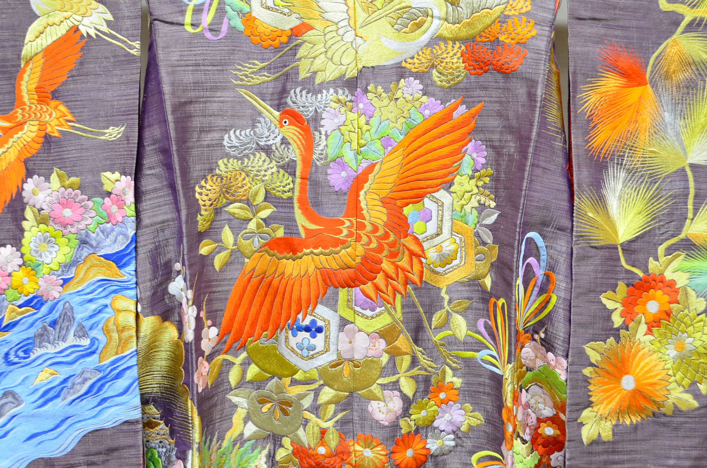 Uchikake Wedding Kimono 500 "Purple with Phoenix, Cranes & Mandarin Ducks" (Vintage)