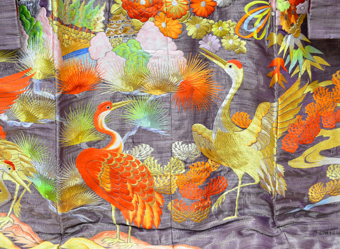 Uchikake Wedding Kimono 500 "Purple with Phoenix, Cranes & Mandarin Ducks" (Vintage)