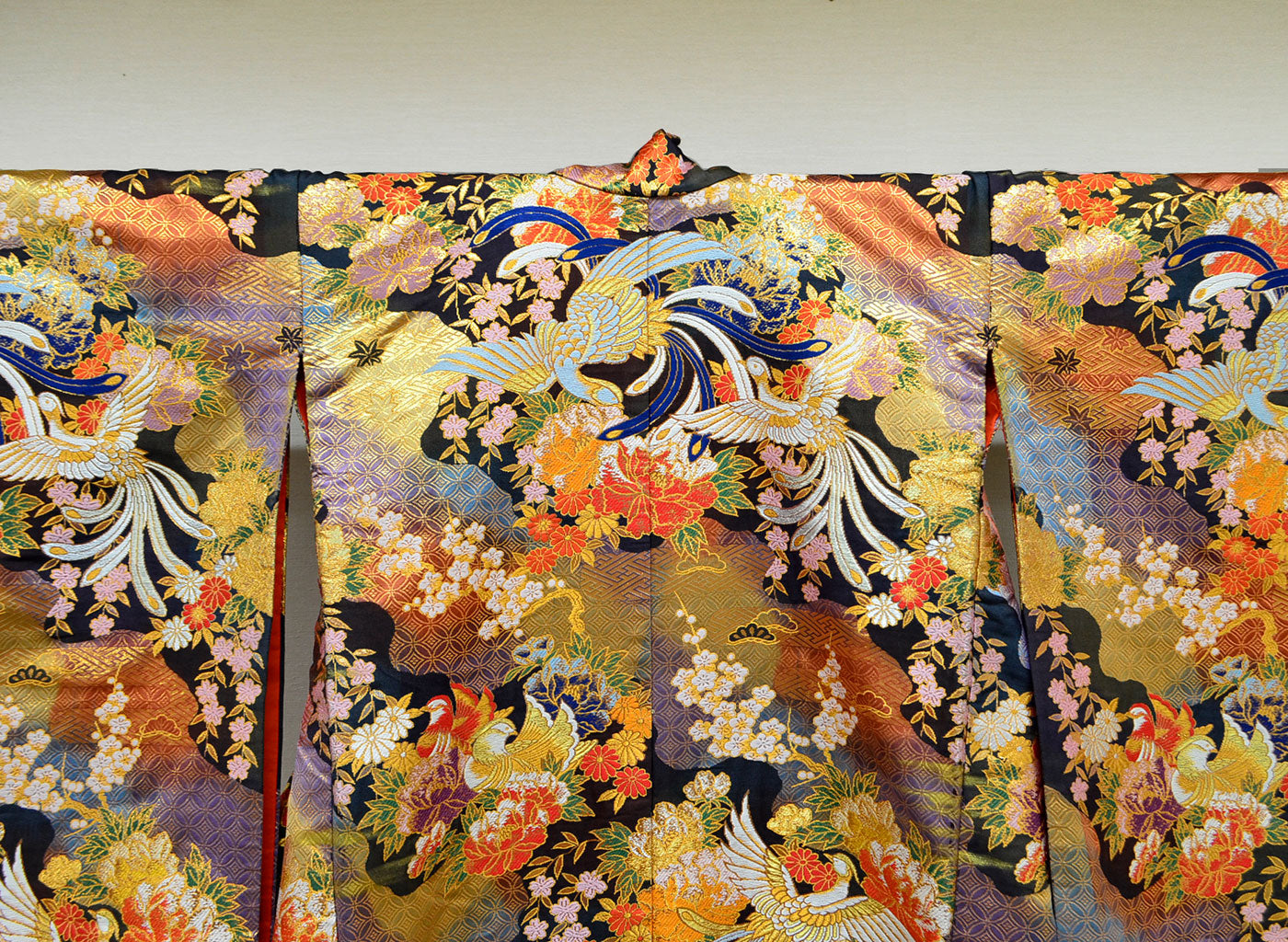Uchikake Wedding Kimono 600 "Navy with Phoenix, Sakura & Gold Shippo Motifs" (Vintage)