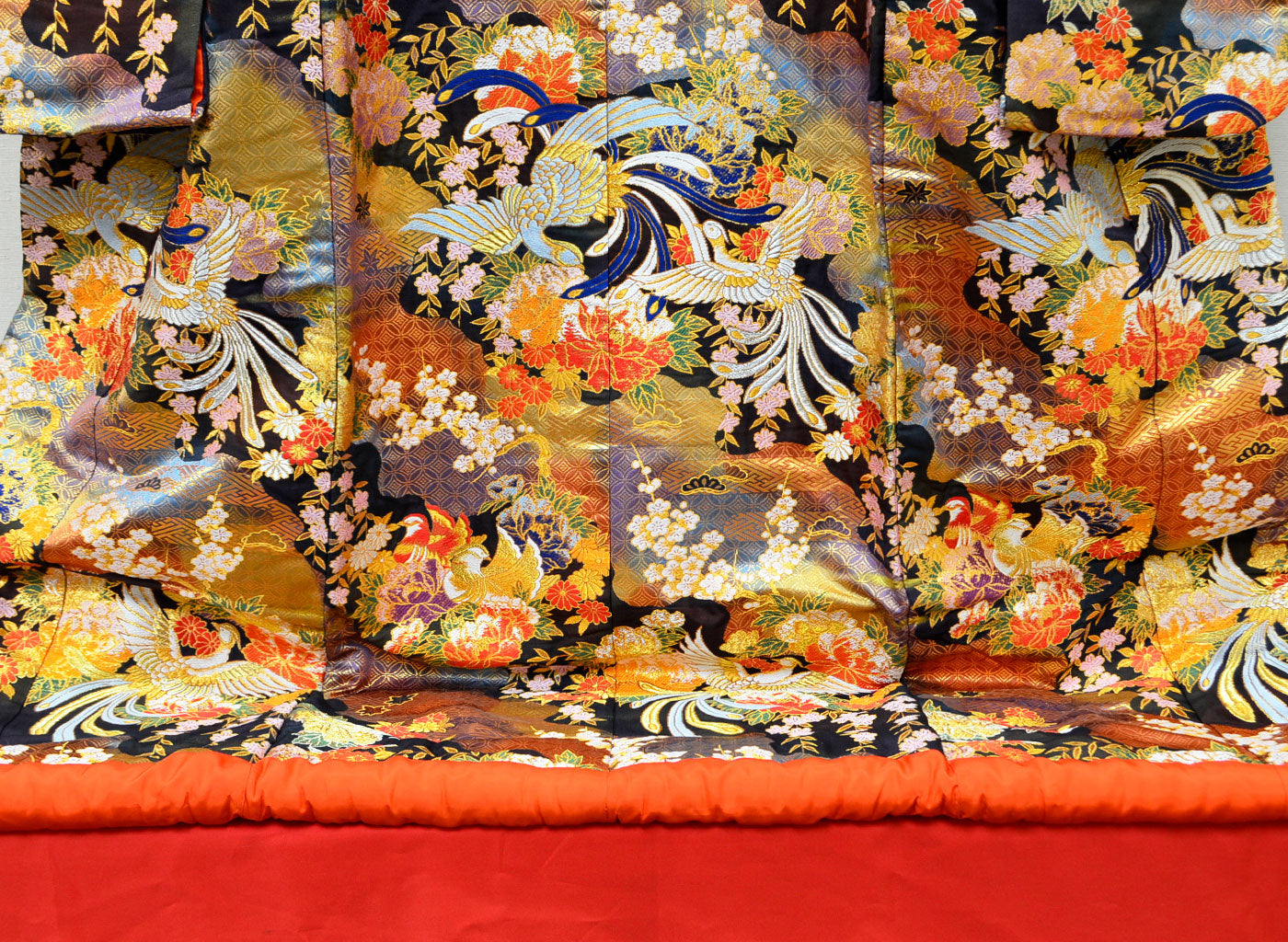 Uchikake Wedding Kimono 600 "Navy with Phoenix, Sakura & Gold Shippo Motifs" (Vintage)