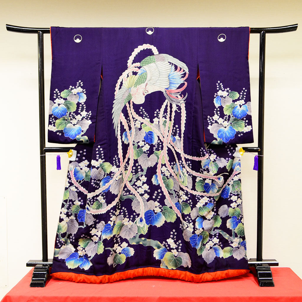 Uchikake Wedding Kimono 500 "Deep Purple with Phoenix & Paulownia" (Antique)