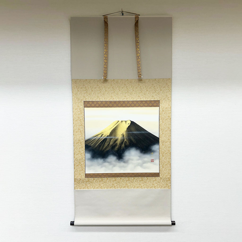 Japanese Hanging Scroll Kakejiku Yuko Nishimori "Golden Mt. Fuji"