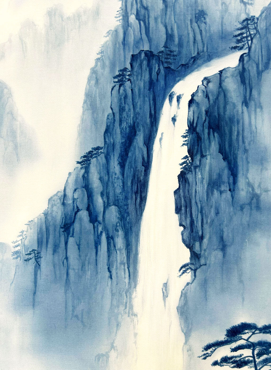 Japanese Hanging Scroll Kakejiku Kayo Shiraki "Shan Shui with a Waterfall"