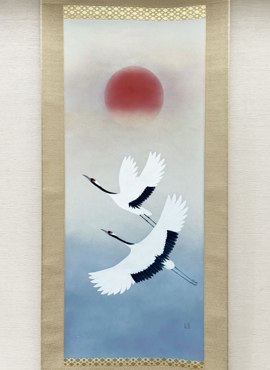 Japanese Hanging Scroll Kakejiku Masahiro Kubota "Flying Cranes"