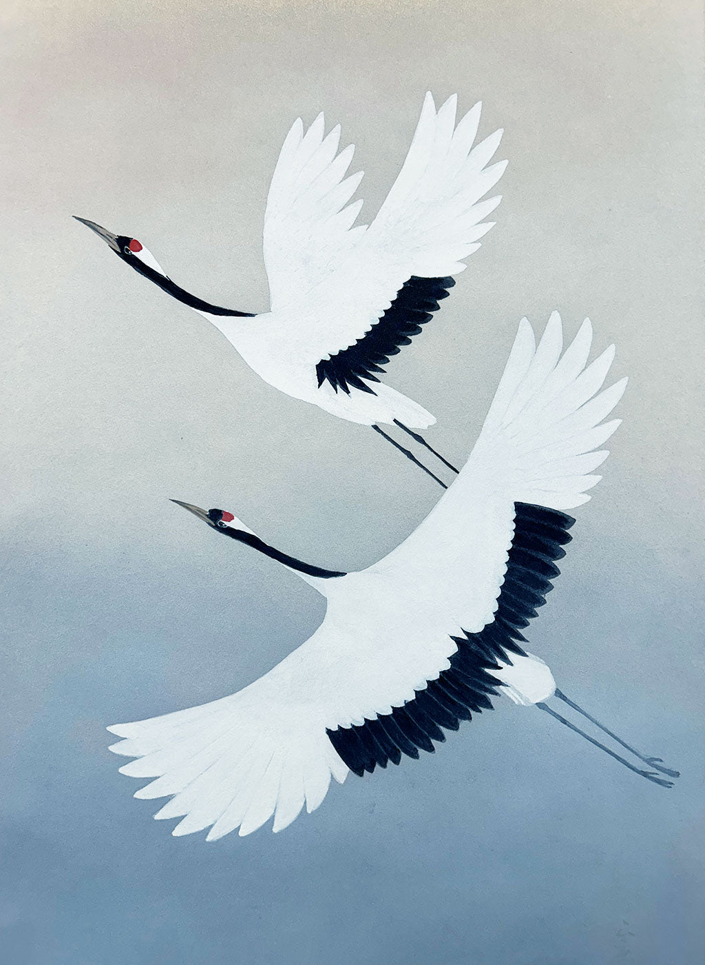 Japanese Hanging Scroll Kakejiku Masahiro Kubota "Flying Cranes"