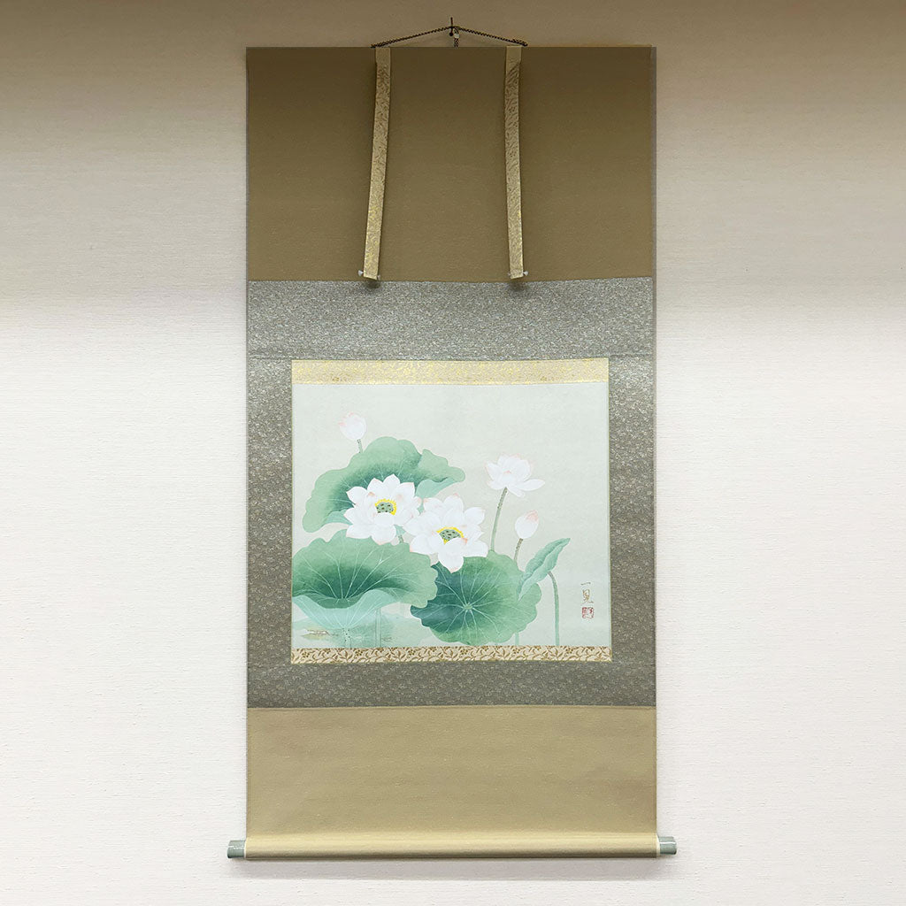 Japanese Hanging Scroll Kakejiku Ikko Terada "Lotus Flowers"