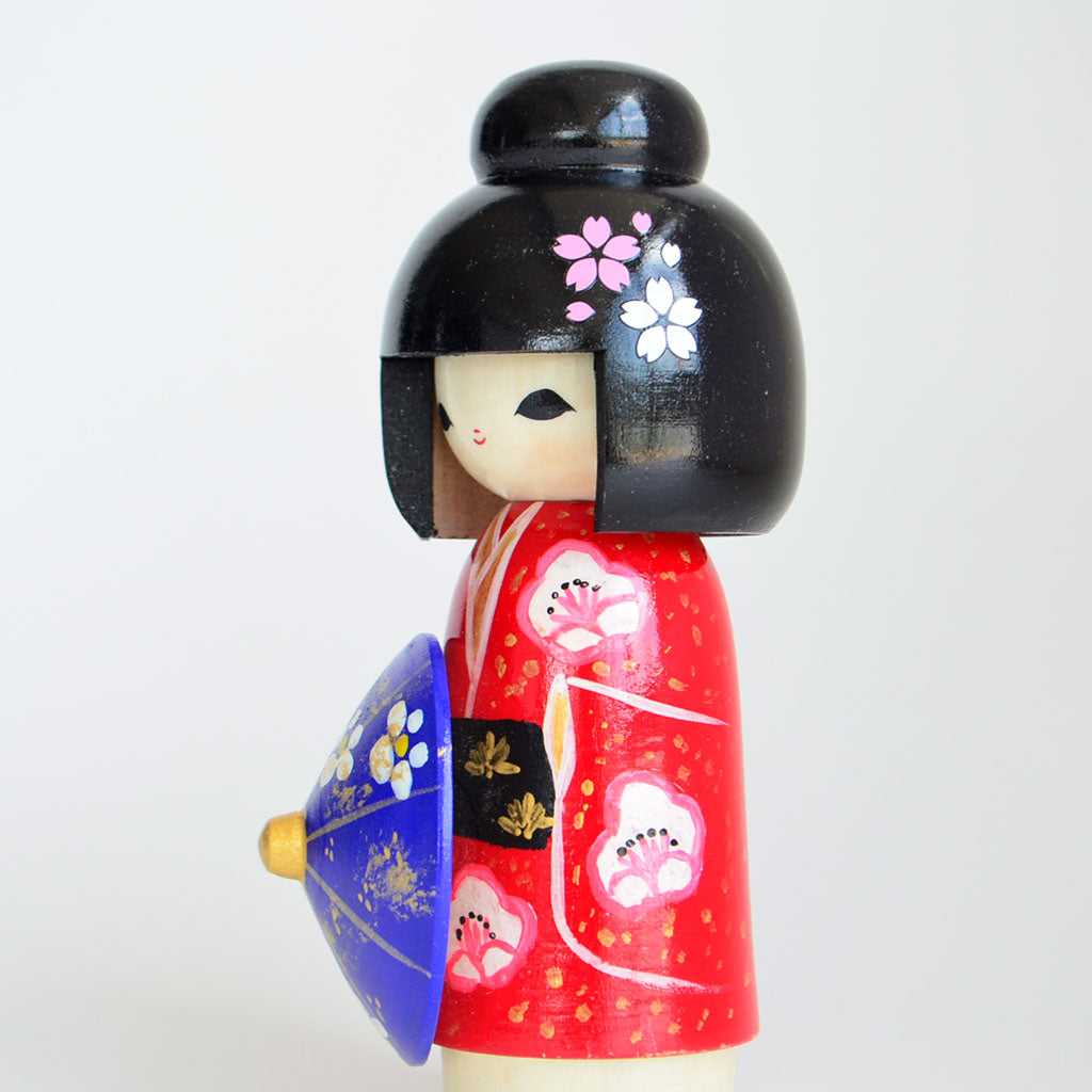Kokeshi doll "Higasa (Parasol) Red "