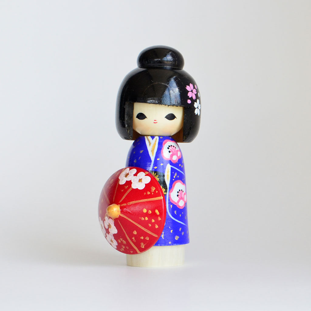 Kokeshi doll "Higasa (Parasol) Blue "