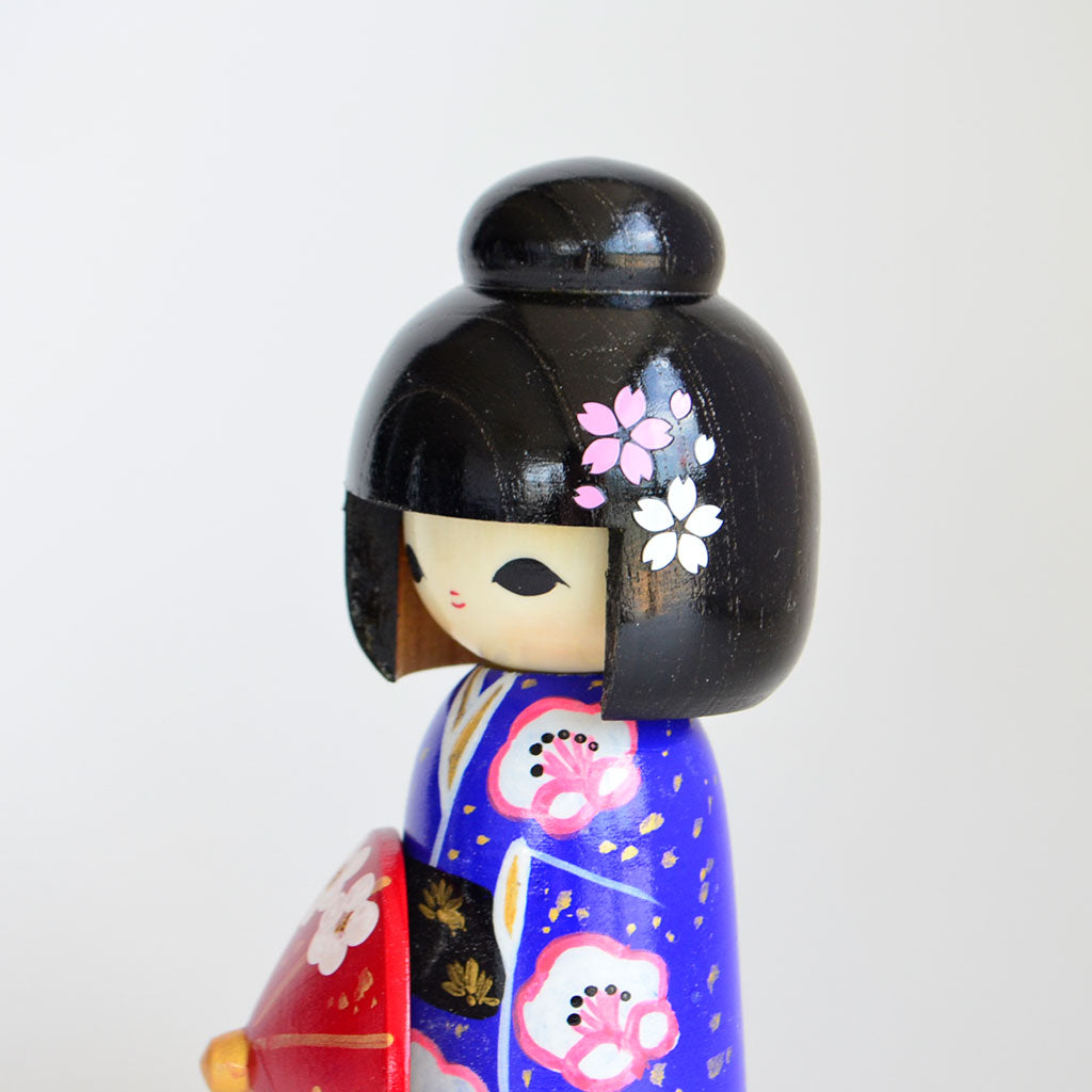 Kokeshi doll "Higasa (Parasol) Blue "