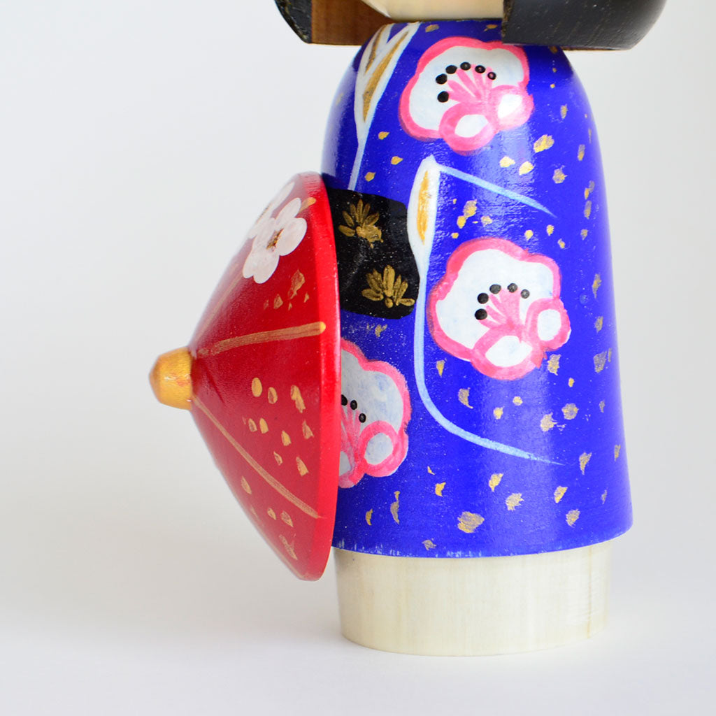 Kokeshi doll "Higasa (Parasol) Blue "