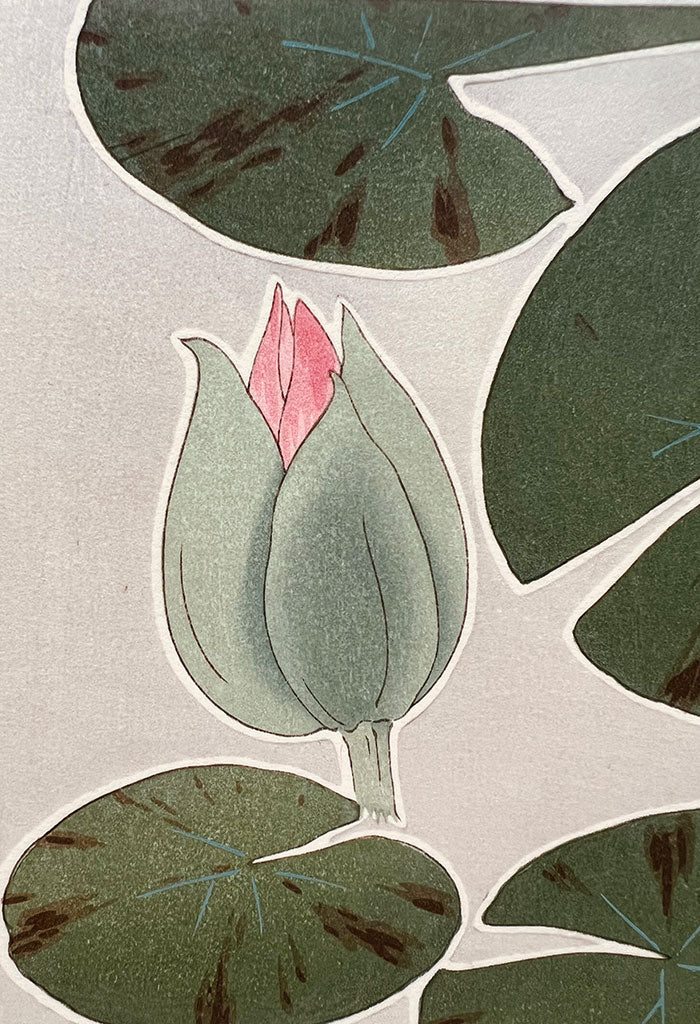 Woodblock print "F57 Water lily (Red)" by Kawarazaki Shodou Published by UNSODO