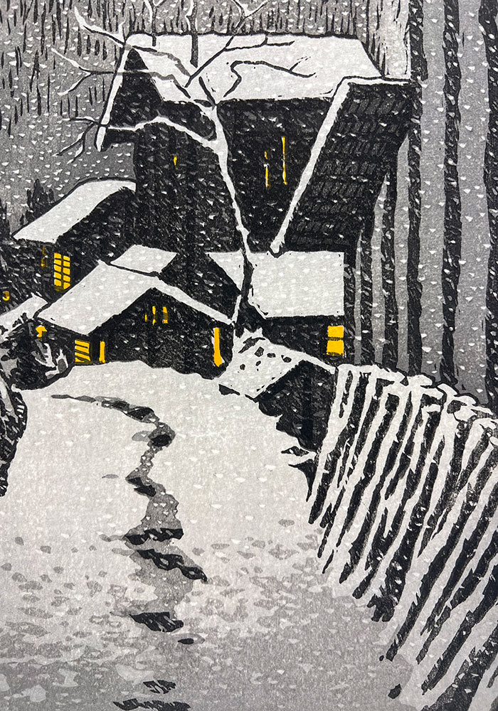 Woodblock print "Glow at Dusk in Jyoshu Minakami, Gunma pref." by Kasamatsu Shiro Published by UNSODO