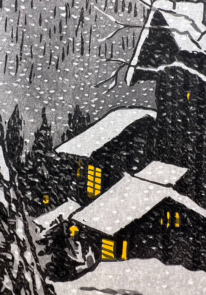 Woodblock print "Glow at Dusk in Jyoshu Minakami, Gunma pref." by Kasamatsu Shiro Published by UNSODO