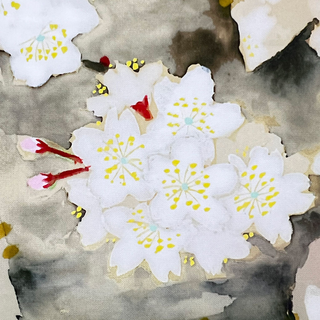 Japanese Hanging Scroll Kakejiku Toyo Kawamura "Cherry Blossoms with a Bird"