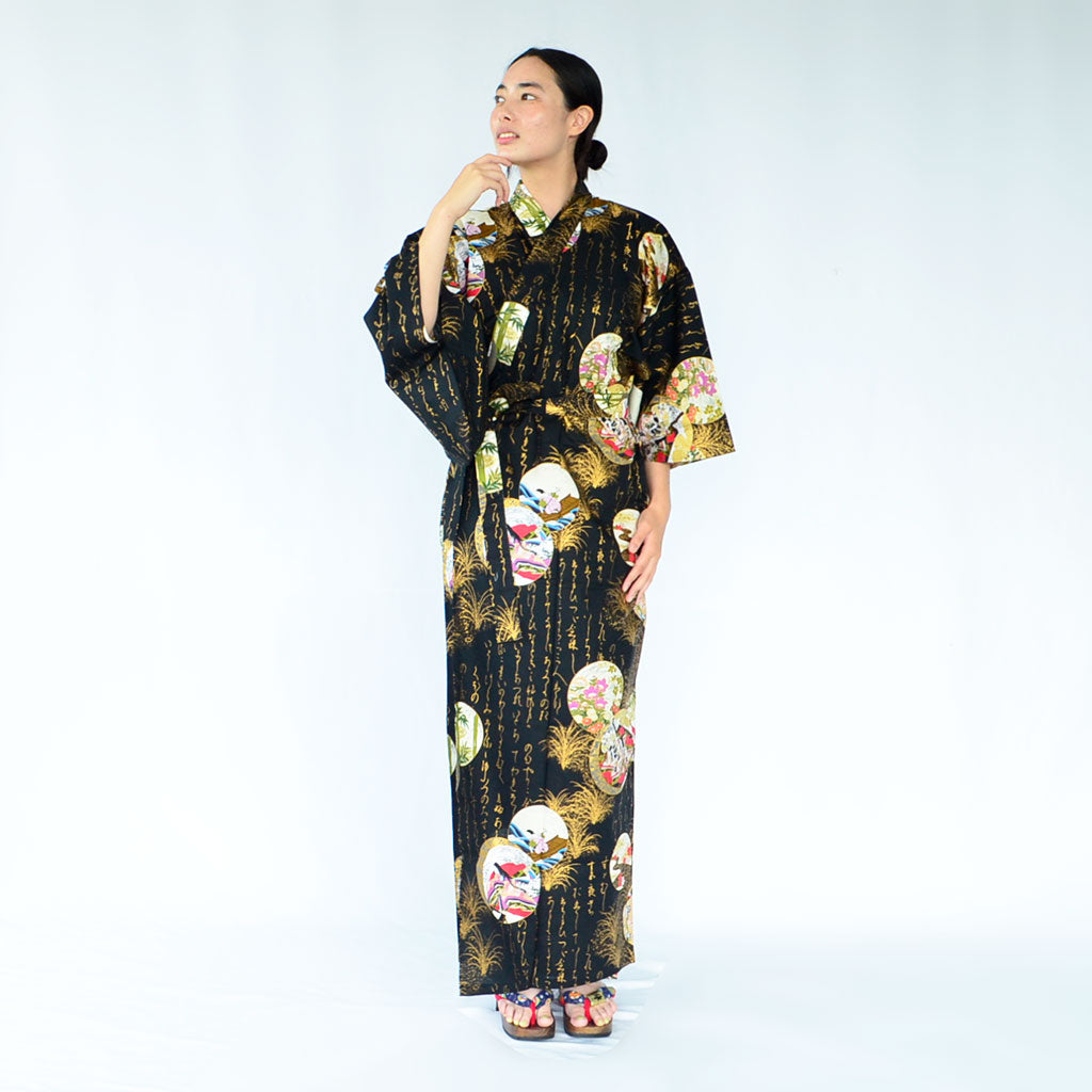 Japanese Colorful Yukata Women's Cotton "Calligraphy and Princess"